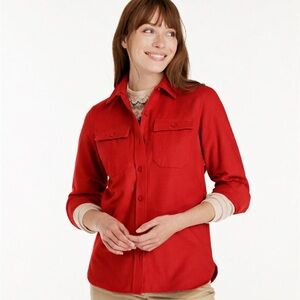 L.L.Bean Heritage Chamois Flannel Red Button-Up Shirt size L Cozy